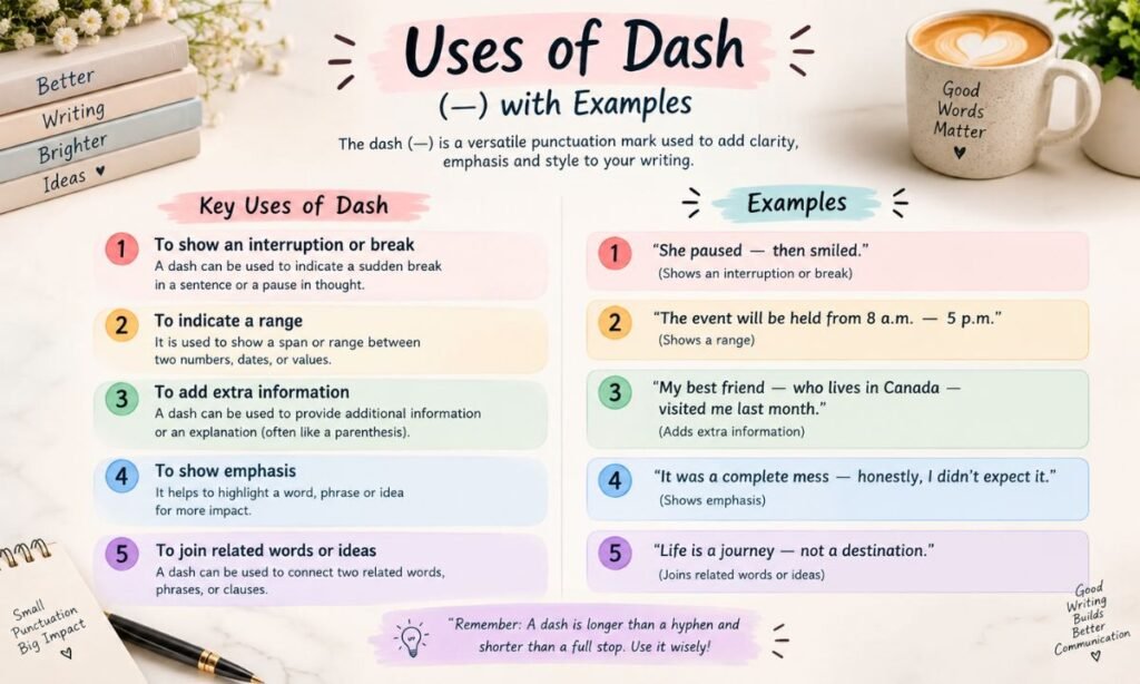 Uses of Dash with Examples